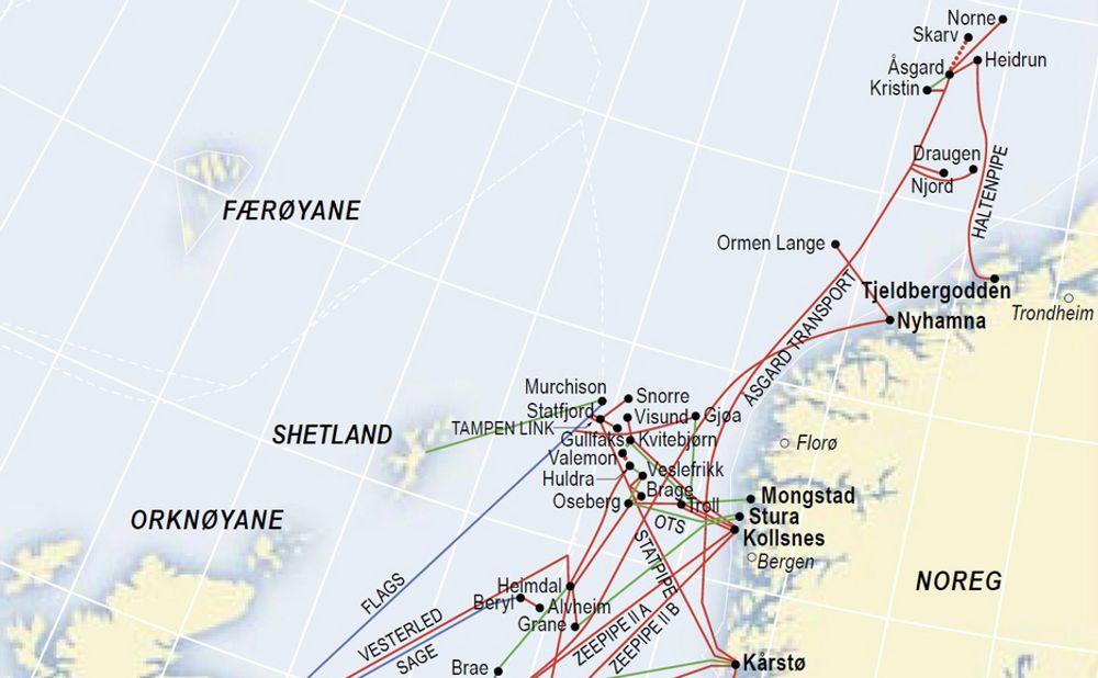 STOPPER HALVVEIS: Dagens gassinfrastruktur på sokkelen stopper i Norskehavet. Regjeringen vil ha rør helt  til Barentshavet for å sikre Norges posisjon som en viktig gasseksportør. (se hele kartet nederst i saken).