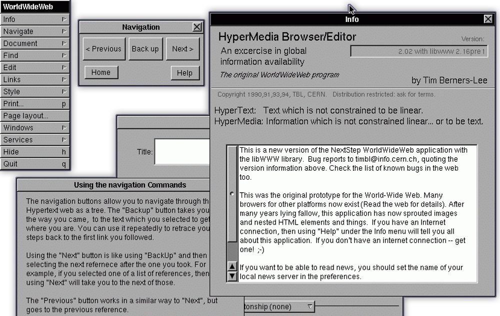 SPED START: World Wide Web var også navnet på verdens første nettleser. Den ble utgitt 26. februar 1991 av Tim Berners-Lee. Nesten et halvår senere - for 20 år siden i dag - publiserte han den første websiden.