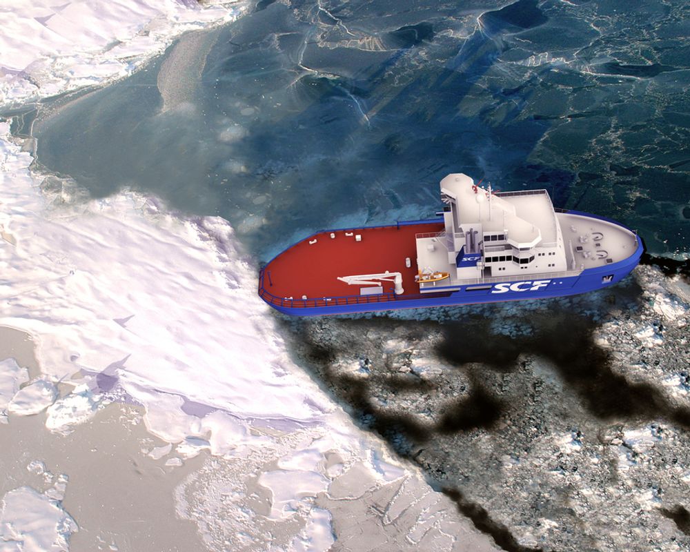 SAMLER: Russiske  OAO Sovcomflot og FSUE Rosmorport  bestilte i fjor et nyutviklet skip som er  kombinert isbryter og oljeoppsamlingsfartøy til bruk i arktiske farvann. Skipet er under bygging ved STX Finland.