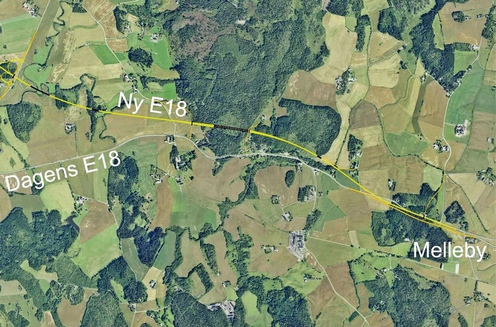De som har lyst til å anlegge ny E 18 mellom Homstvedt og Melleby i Eidsberg kommune i Østfold, må gi anbud inne 16. januar. Ill.: Statens vegvesen