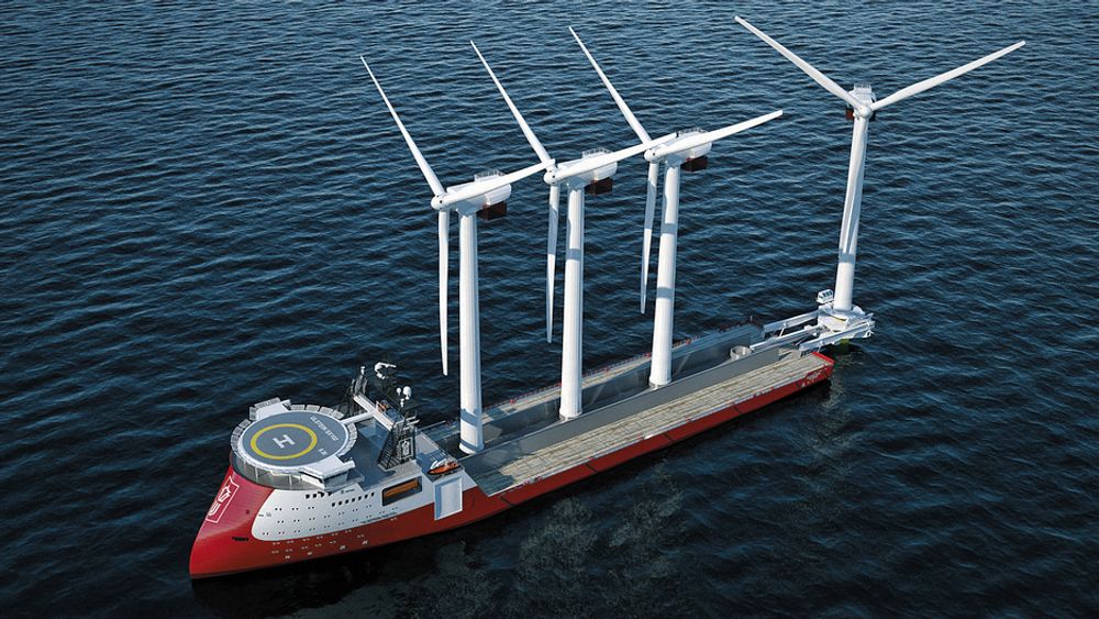 LØFT: Store fartøy for tunge operasjoner er sepsialområder for Ulsteins selskaper i Nederland. Dette skipet for å utplassere vindkrafttrubiner, er desiget av Ulstein Sea of Solutions og med utstyr fra Idea Heavy Equipment.