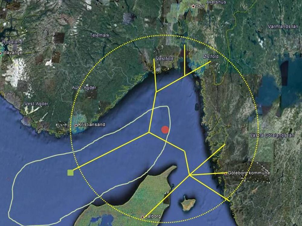 NETTVERK: Rørsystemet Nordiccs kan innenfor en radius av 100 kilometer ta mer enn 10 millioner tonn CO2 årlig fra industrien og lagre i de store geologiske formasjonenw Haldanger og Gassum som ligger 2000 meter under havbunnen i Skagerak. Injeksjonspunktet må ligge på norsk sokkel, da Norge er det eneste landet som hittil har godkjent avtalen om lagring av CO2 i havbunnen. 53 land står på ventelisten.
