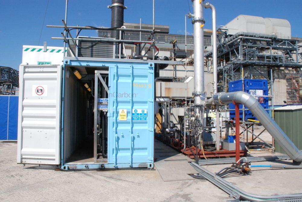 TIL USA: Aker Clean Carbons mobile testenhet (MTU) skal testes i Alabama, USA. Her fra tiden MTU'en var utplassert ved kullkraftverket i Longannet, Skotland.
