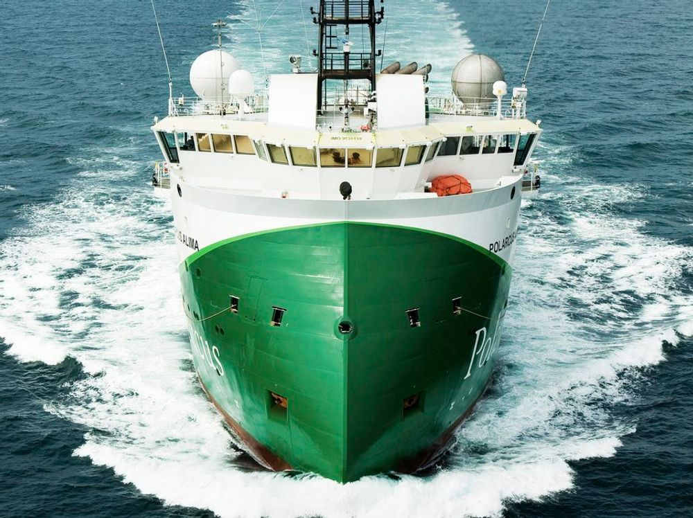 PÅ VEI: Polarcus Altima med X-bow er deisgnet av Ulstein. Skipet har en trekkraft (bollard pull) på 135 tonn og  kan taue 12 streamere.