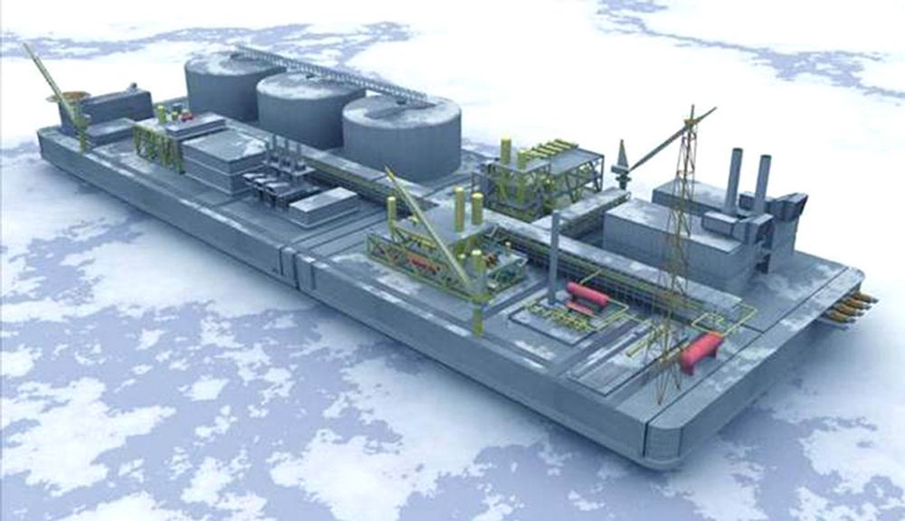 NYHET: Kværner utvikler et bunnfast LNG-anlegg i betong for arktiske strøk. Anlegget bygges opp av moduler som fløtes på plass og kobles med flere moduler til komplett alegg.