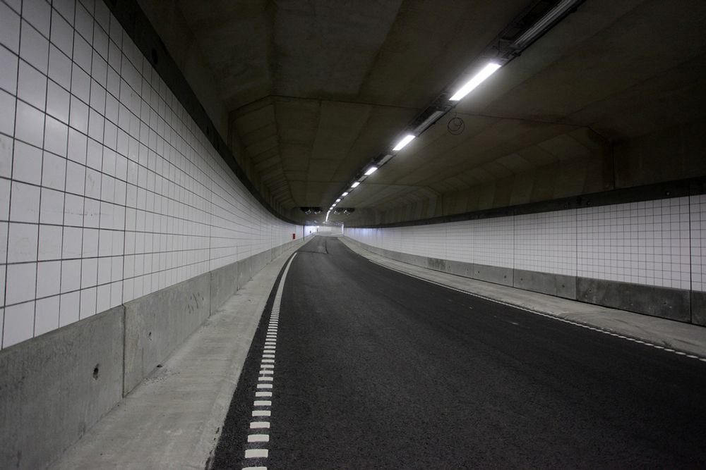 NEDERST: Dette er avkjøringsrampen til Mosseveien. Den svinger seg under hovedløpet inn i Ekebergtunnelen.