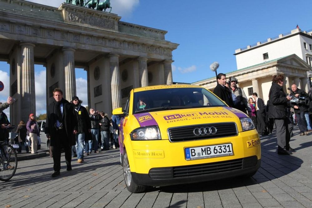 En ombygd Audi A2 med Kolibri-batterier ankom tirsdag morgen Berlin etter å ha kjørt 600 kilometer fra Munchen uten lading.
