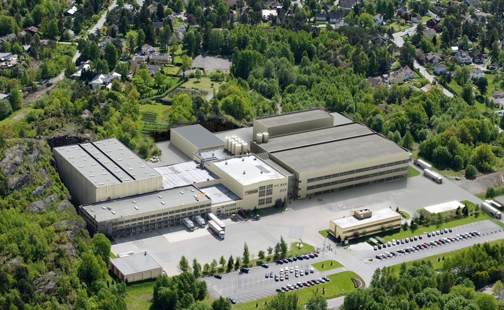 SATSER I  NORGE: Slik skal Jotuns nye toppmoderne malingfabrikk i Vindal se ut. Selskapet merker lite til nedgangstidene og bygger nå nye fabrikker i alle verdensdeler.