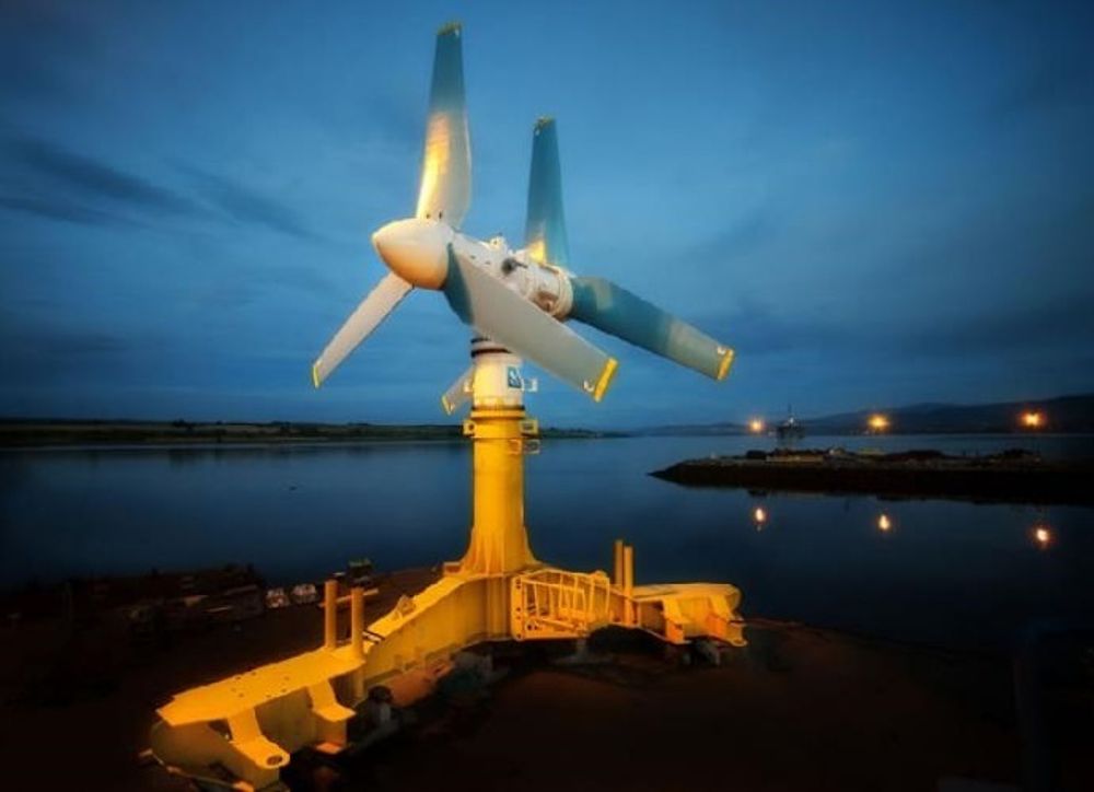 KRAFTIGE SAKER: Tidevannsturbinen Atlantis AK1000 leverer 1 megawatt. Rotordiameteren er 18 meter og vekten 1300 tonn. Nå skal det installeres 50 slike utenfor Gujarat i India. Dette kan bli begynnelsen på neste fornybarbølge i Asia, etter at Kina i 2010 overtok ledelsen innen vindkraft med sine 41 800 MW installert effekt.