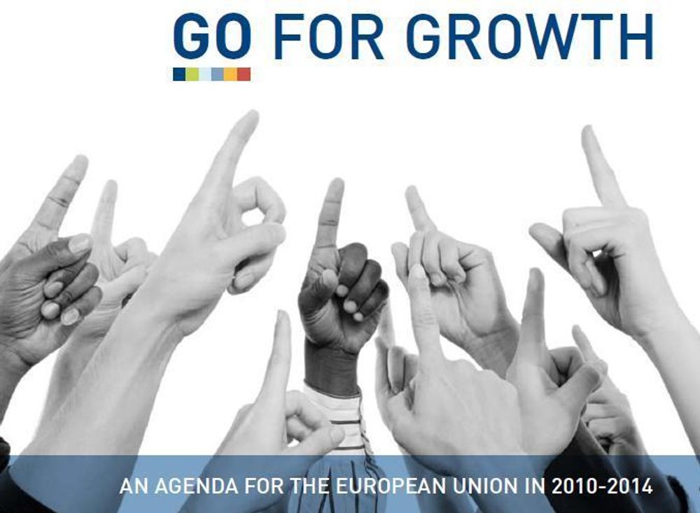 GÅR FOR VEKST: Dette er rapporten "Go For Growth" fra BusinessEurope, hvor også NHO er medlem. De advarer politikerne mot å glemme industrien og tro at tjenestesektoren kan skape nok vekst i Europa til å bevare velferdsnivået. De etterlyser blant annet mer støtte til innovasjon.