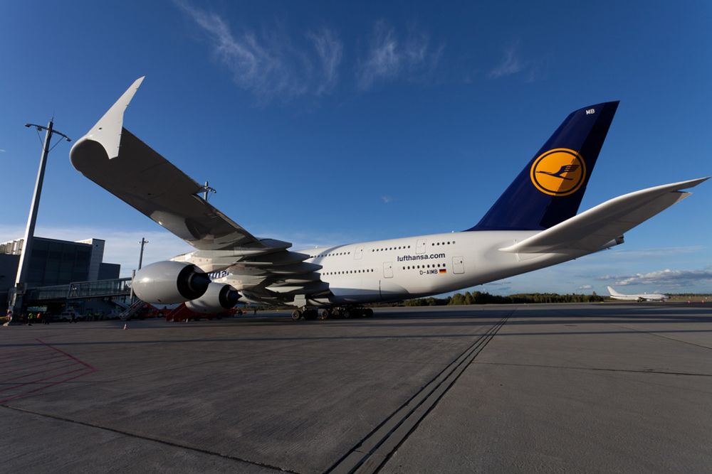 BRÅK: Flere havner innenfor støysonene på Gardermoen med forslaget til ny forskrift for støyforebygging. Her Lufthansas Airbus A380 under et besøk på Gardermoen nylig.