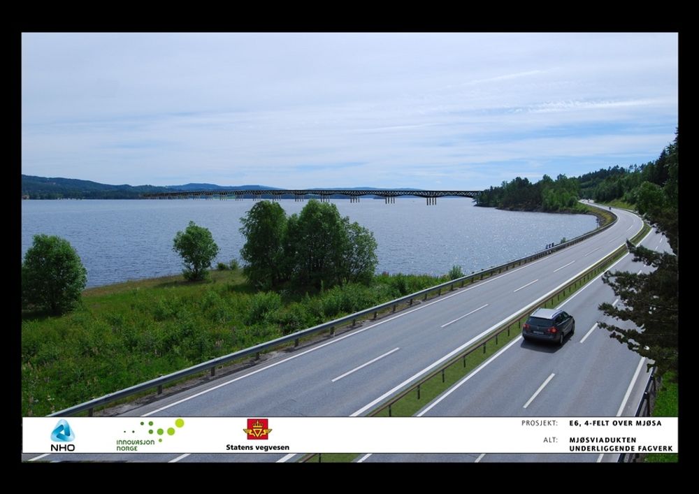 IKON: Ny firefelts bro over Mjøsa kan bli et ikon i tre. Den vil skape internasjonal oppmerksomhet og sette nye verdensrekord. Bildet viser varianten Mjøsviadukten.