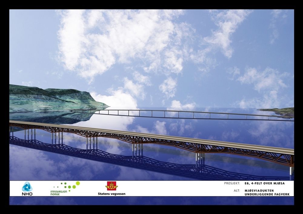 TRE FORSLAG: Tre designforslag vurderes for ny Mjøsbru. Her er ett av dem: Mjøsviadukten.