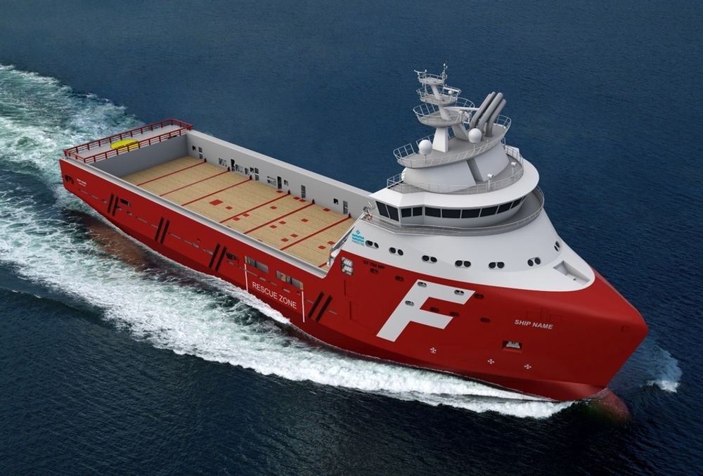 FØRSTE: Farstad Shipping har bestilt en UT 754 WP fra STX Offshore Norway, Langsten. Det blir den første PSV med nytt design fra Rolls Royce med nytt skrog og ny baugdesign.