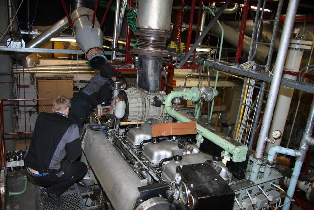 GASSMOTOR: Norge har vært i tet i utvikling av gassmotorer for skip. Her fra testing av motor ved Marintek i Trondheim.