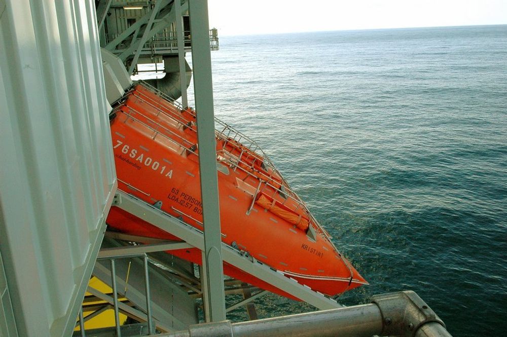 FEIL PÅ FEIL: Utløsermekanismen på disse livbåtene var ikke i henhold til offshore-regelverket.  Liv kunne gått tapt dersom utløsermekanismen ikke virker.