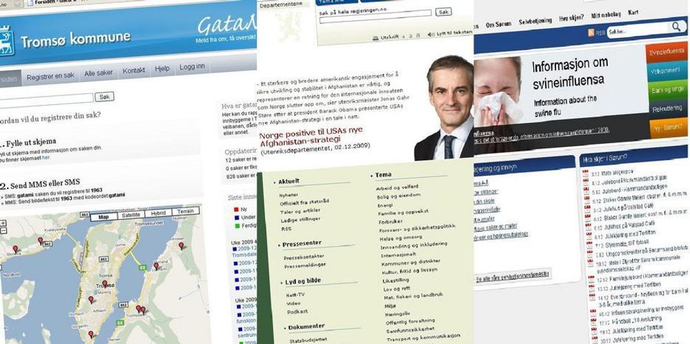 SER DET KJENT UT? Faksimile fra de tre nettstedene som i år stakk av med "best in show"-prisene fra Direktoratet for ikt og forvaltning (Difi).