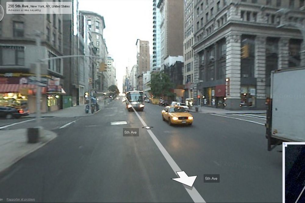 Googles Street View-tjeneste blir tilgjengelig i Norge snart. Her fra 5th Avenue i New York.