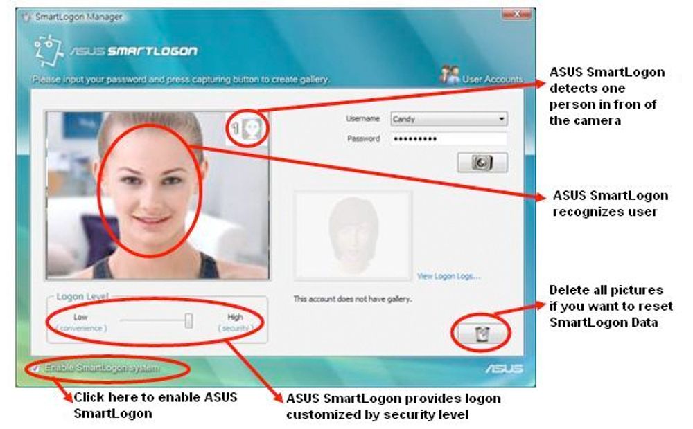Asus løsning for ansiktsgjenkjenning som inlogging.