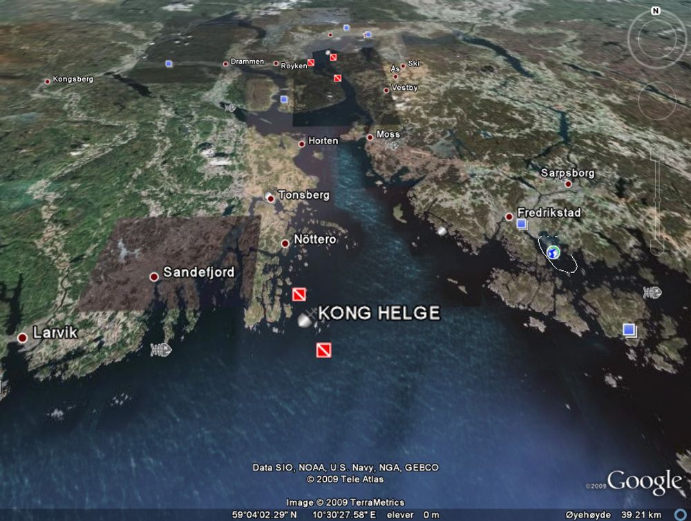 Google Hav: Dykkesteder, skipsvrak og forurensing er noen av emnene du kan finne frem til.