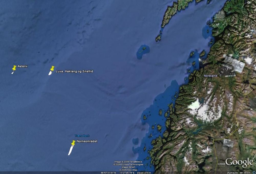 LANGT UT: Luva, Haklang, Snefrid og Asterix er de feltene som ligger lengst fra kysten og som planlegges utbygd. De ligger mer enn 300 kilometer nordvest for Sandnessjøen.