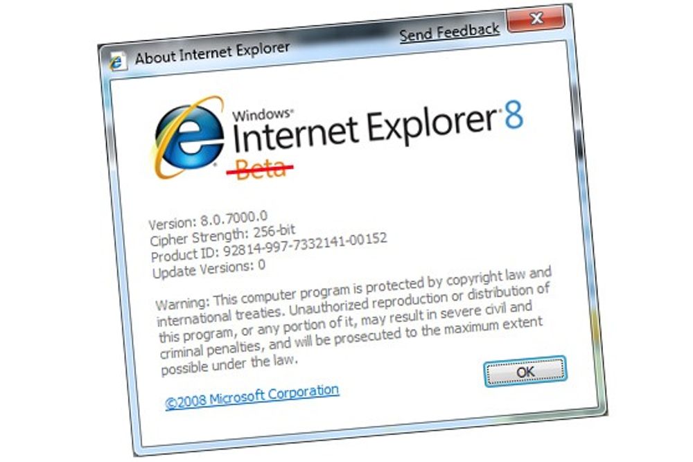 Internet Explorer 8 er ferdig.