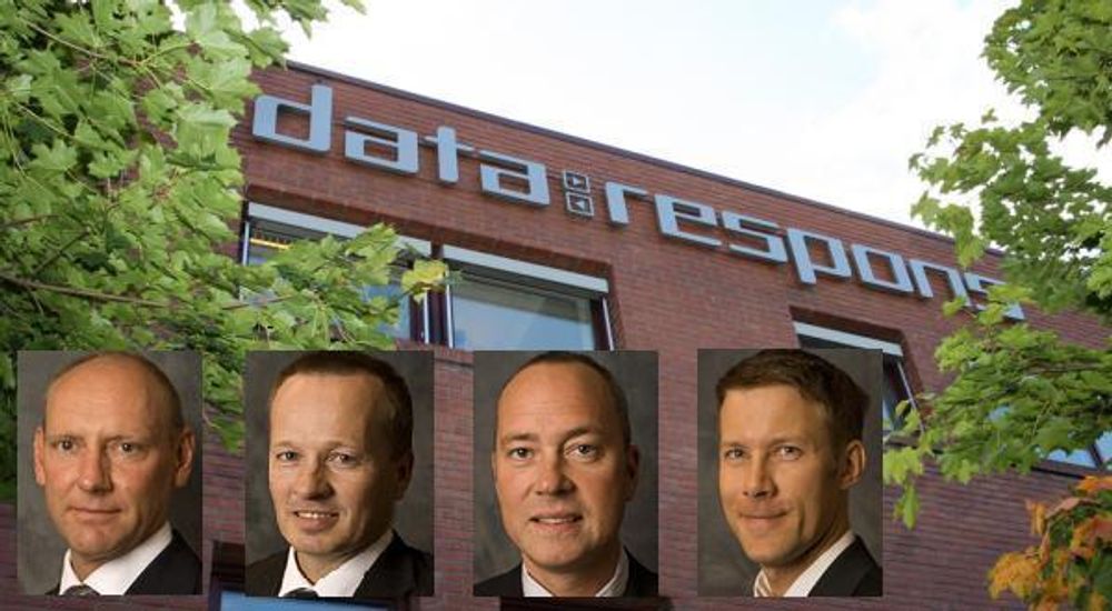 BORTE PÅ ET BLUNK: Data Respons-lederne Mads Poulsen (fra venstre), Bjørn Espen Aase, Brian Sørensen og Michael Ullskog forsvant nesten samtidig - til én og samme konkurrent.
