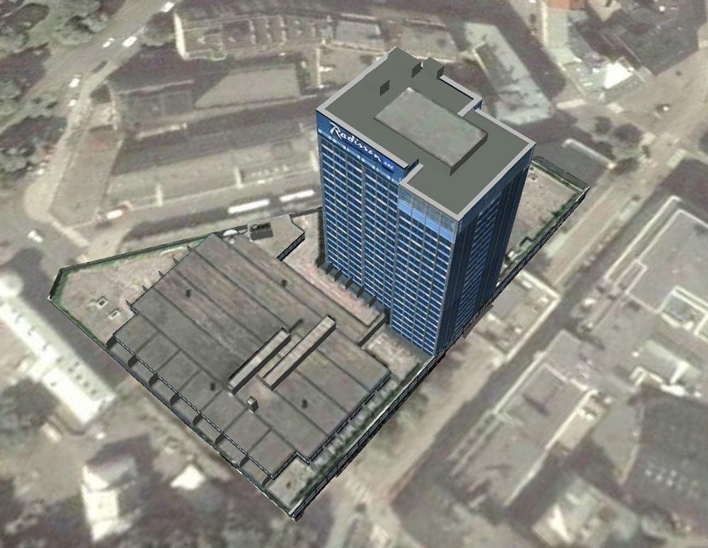 ROMSERVICE: Radisson SAS Scandinavia Hotel er ikke Oslos peneste bygning, men de ser nok reklameverdien i å være med på Google Earth i 3D.