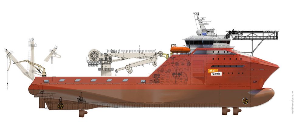 KRAFTIG RUGG: StatoilHydro har chartret inn DOFs avanserte ankerhåndteringsfartøy  fra første kvartal 2010. Skipet bygges av Aker Yards Aukra og overleveres ved årsskifte 2009-10.
