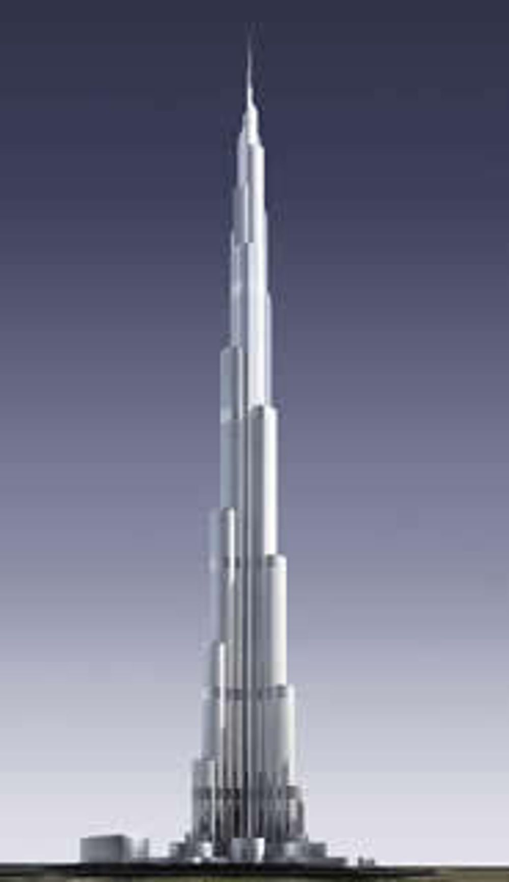 Burj Dubai Tower i De forente arabiske emirater blir verdens høyeste når det står ferdig i 2009, 160 etasjer - 705 meter. ILL: Skidmore, Owings & Merrill (SOM)