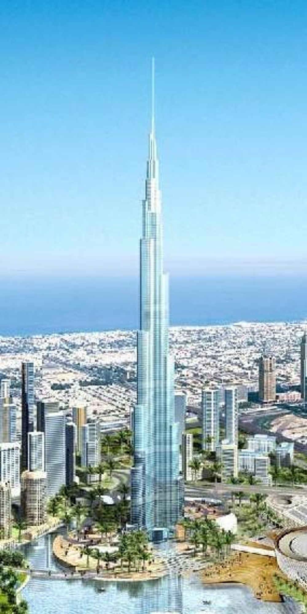 HØYEST: Slik vil Dubai sentrum se ut i 2009. Bygningen som koster ca. 6 mrd. kroner, skal romme hotell, forretninger, kontor og luksusleiligheter på de 160 etasjene. ILL: Skidmore, Owings & Merrill (SOM)