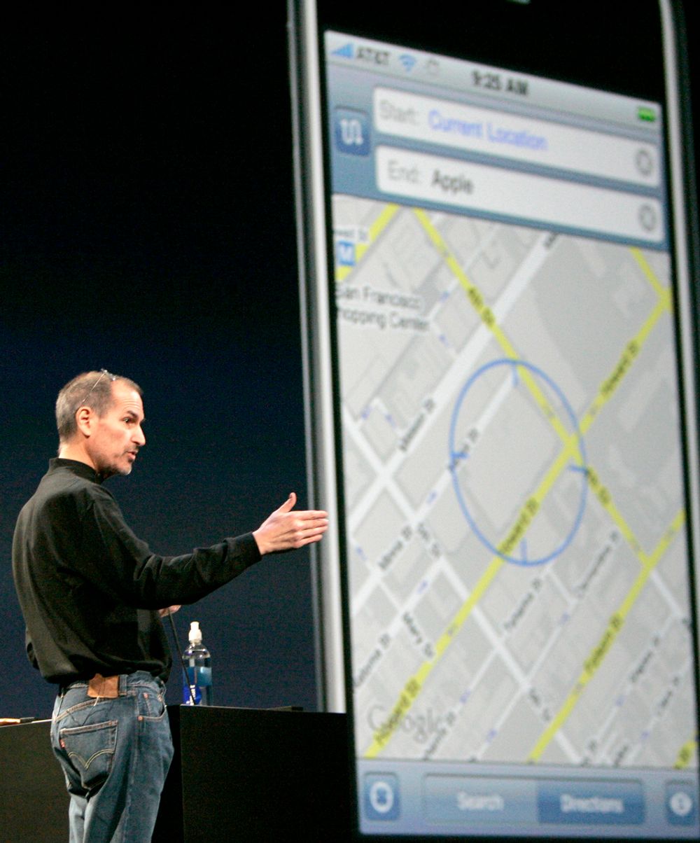 Steve Jobs gir deg Google Maps i iPhone.