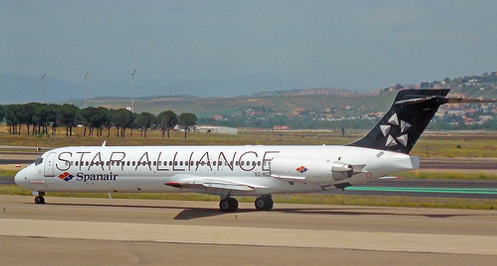 Et Spanair-fly på Barajas-flyplassen i Madrid.