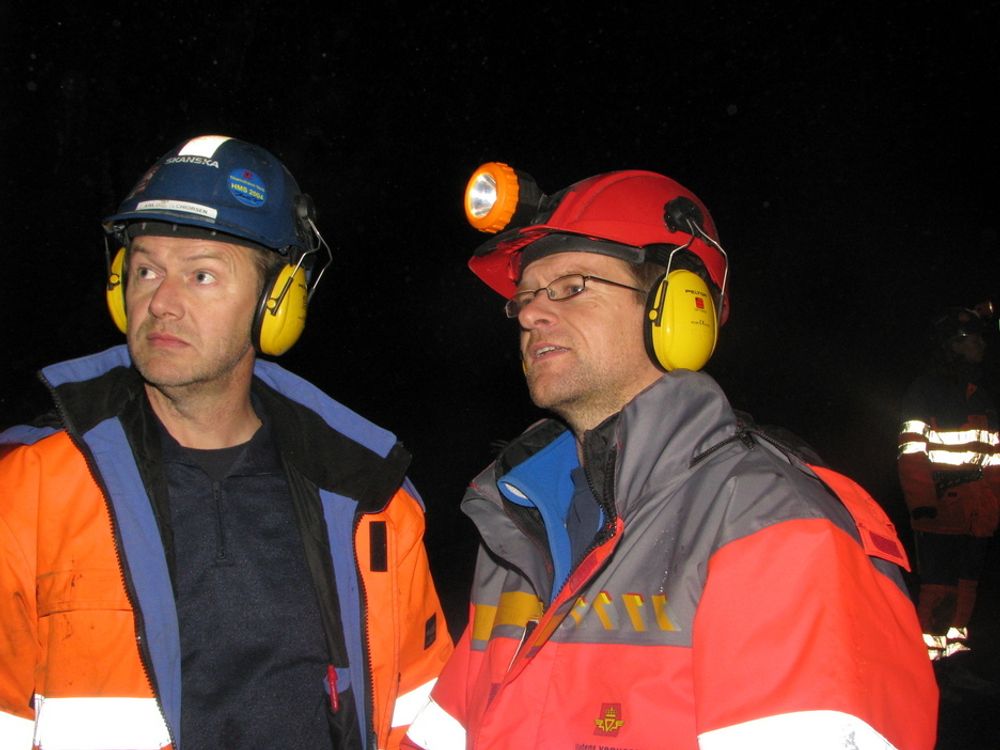 Skanskas prosjektleder Kjetil Melchiorsen (t.v.) og Statens vegvesens prosjektleder Ole Kristian Birkeland.
Ålesundtunnelene