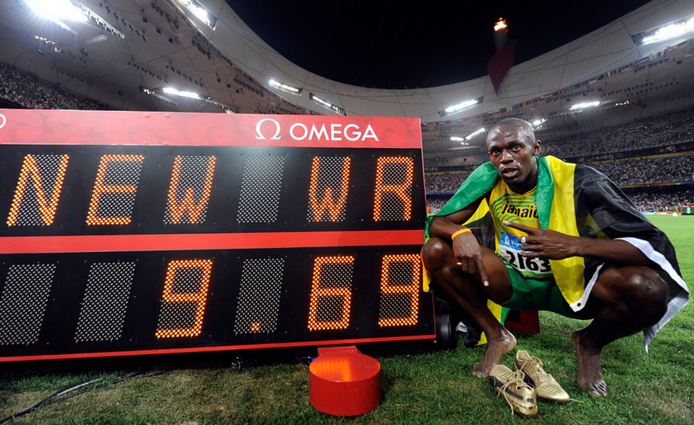 JOGGET INN: Når nye rekorder settes, spør man seg ofte om akkurat denne vil bli stående lenge, som det maksimale av det noen kan prestere. Usain Bolts rekordtid under 100-meterfinalen i Beijing-OL er ikke blant disse.