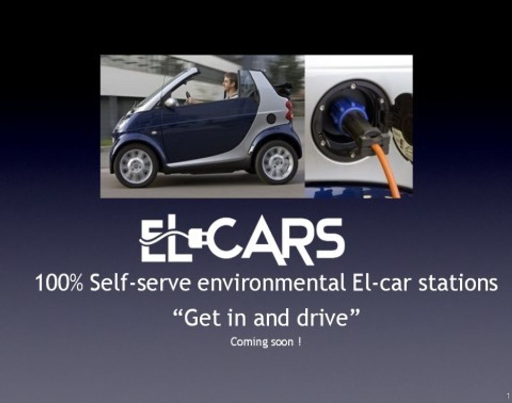 Hjemmesiden til El-Cars AS består foreløpig kun av en side med et bilde og opplysningen: Coming soon!
