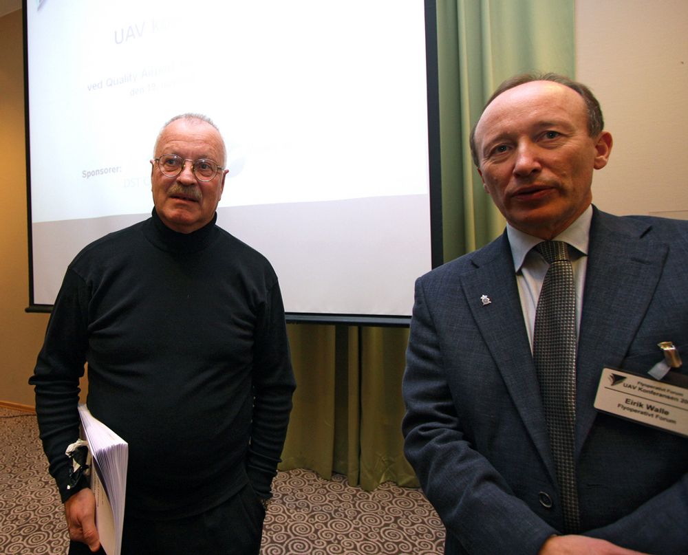 UAV-KONFERANSE: Per Gram (t.v) og Eirik Walle i Flyoperativt forum arrangerte UAV-konferanse for andre gang.