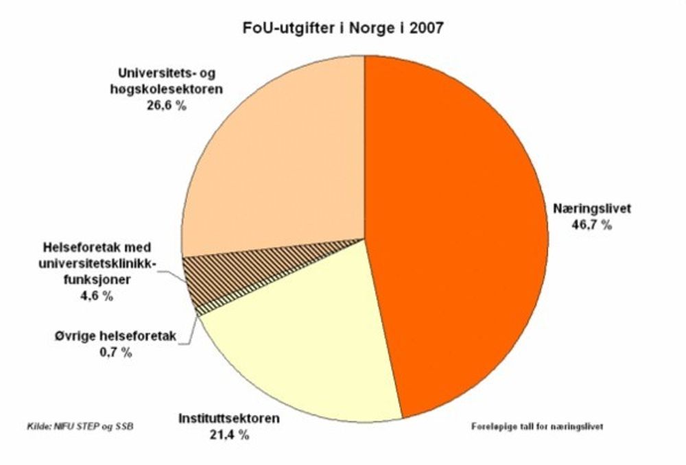 Utgifter til FoU - etter sektorer i 2007.