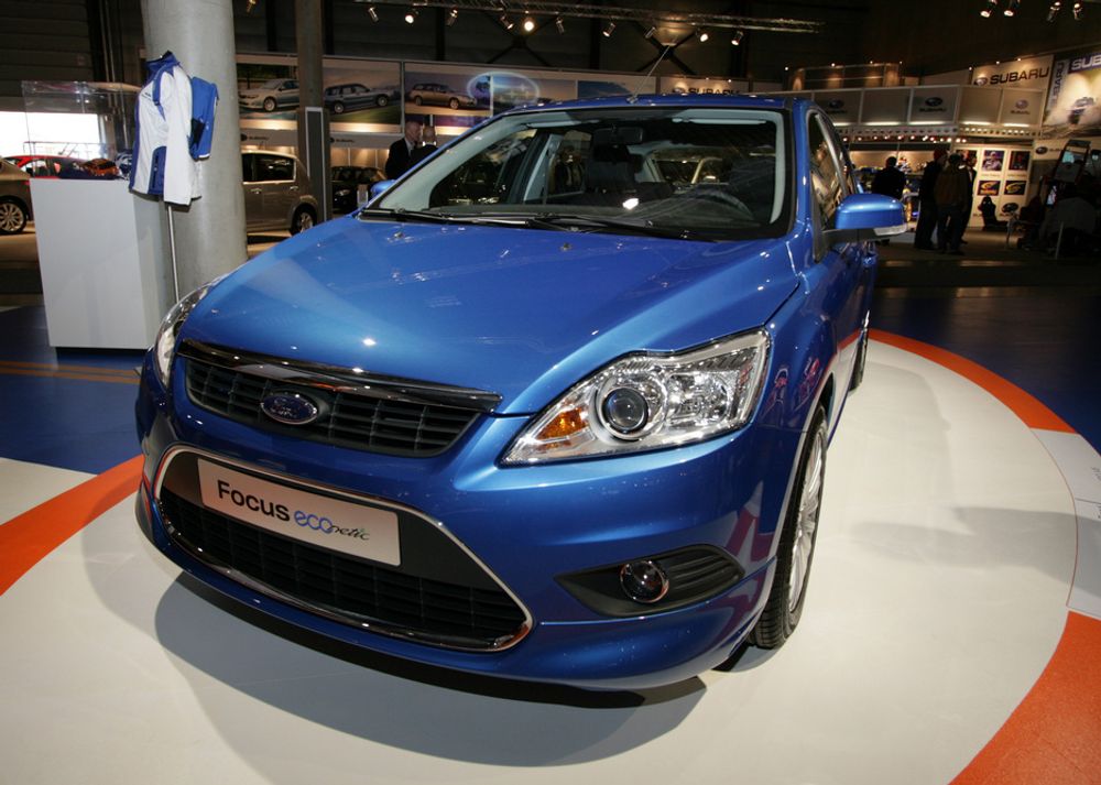 9: Ford Focus med facelift ble vist første gang på Bil07 på Lillestrøm i høst. Gjennomsnittlig CO<sub>2</sub>-utslipp: 158 g/km