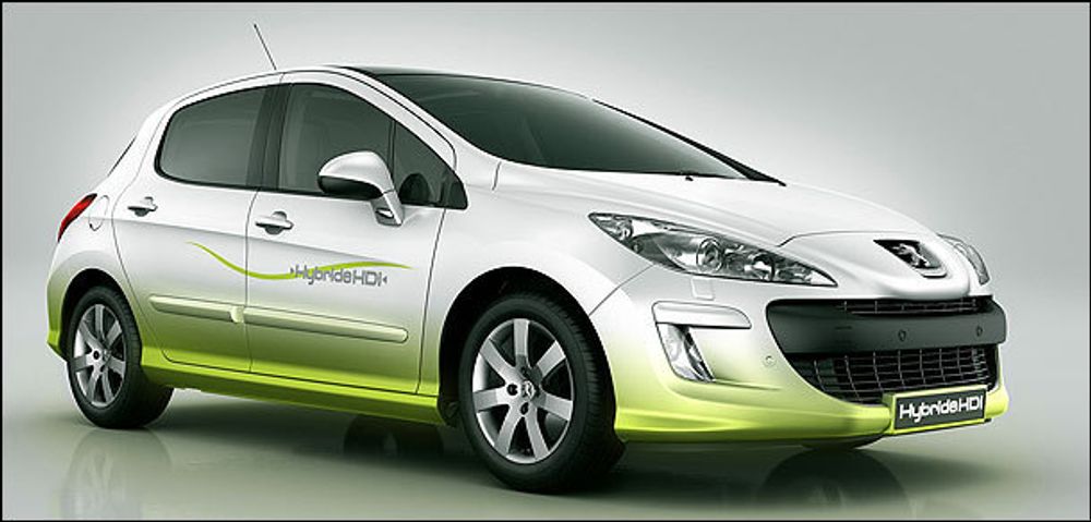BILMESSEN I FRANKFURT: Konseptbilen Peugeot 308 Hybrid HDi kombinerer elektromotor og dieseldrift.