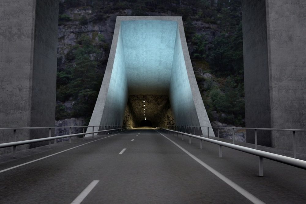 Tunnelåpning sett fra Hardangerbra. 22 meter høy.