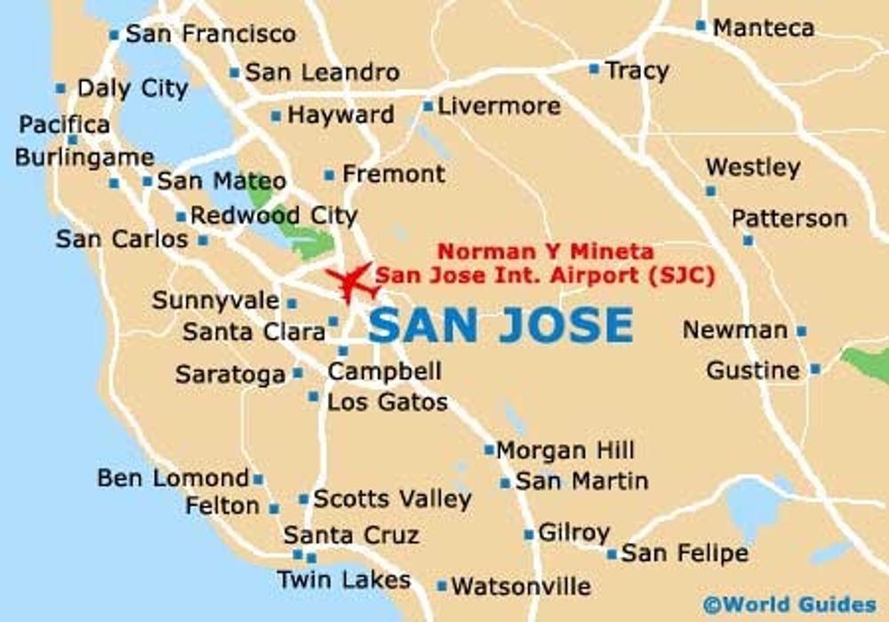 San Jose i California ligger innerst i det som kalles Bay Area, som ogsp omfatter San Frasisco, som ligger ved inngangen til bukta.