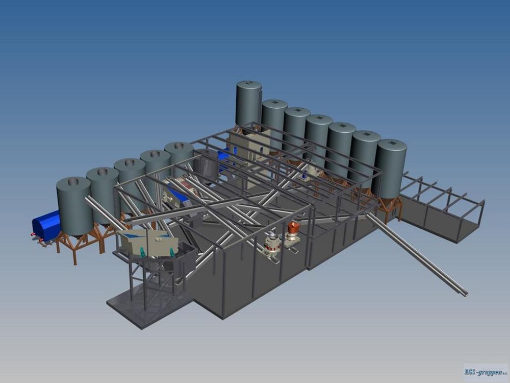 Animasjon av produksjonsanlegg for aplitt til bruk i betong.