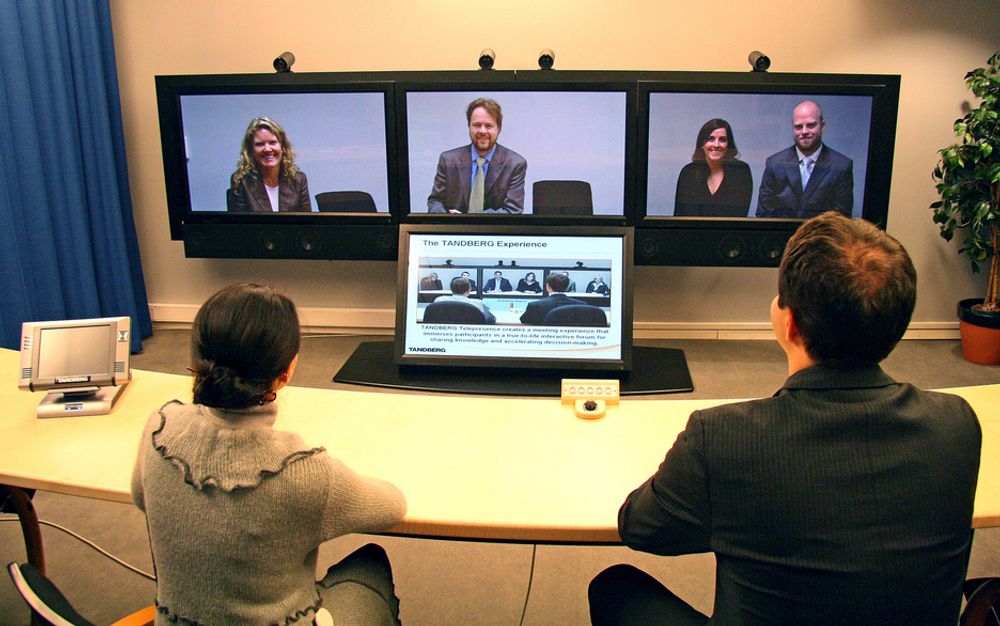FJERNMØTE:Tandbergs nye høyoppløselige videokonferansesystem gir møteromsopplevelse over kontinentene.