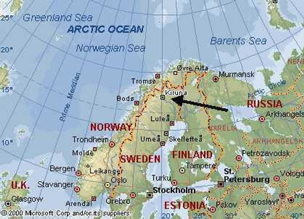 HVOR ER KIRUNA SA DU?: Her ser du hvor langt nord Kiruna ligger. Byen er kjent for sin gruvedrift, samt at den er stasjonsby på Ofotbanen som er forbindelsesleddet til Narvik.