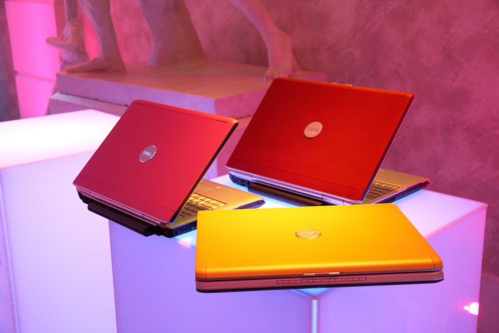 REGNBUE: Dells nye Inspiron er mat for de designfrelste. Her er tre av de mest livlige fargene.