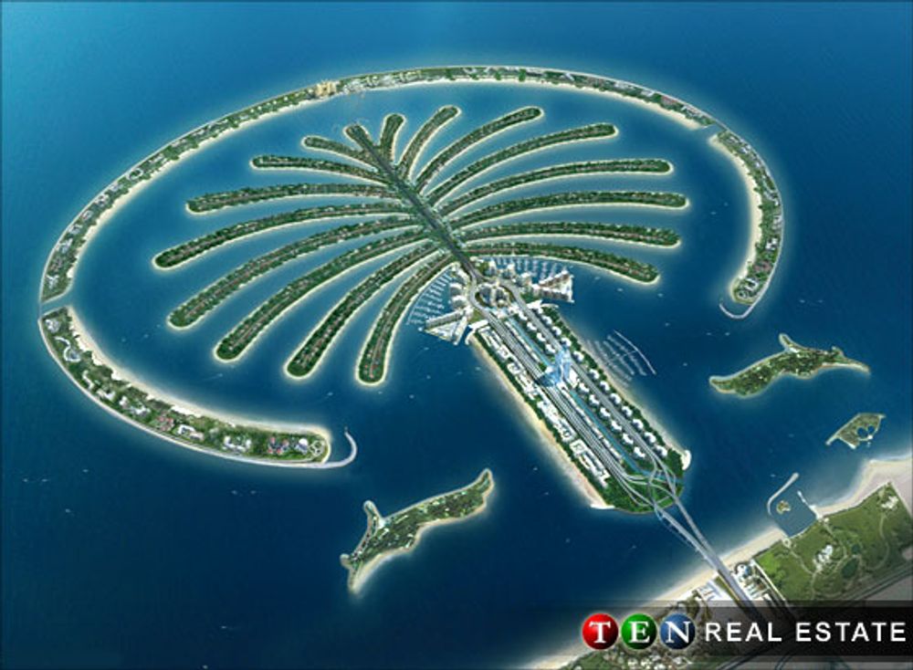 HÅNDVERK: Den menneskeskapte øya palmen. Med verdens flotteste luksushotell, verdens høyeste bygning, denne øya og en god del andre spektakulære konstruksjoner, er Dubai i ferd med å bli en av verdens store turistmagneter. Spesielt for de med gylne kredittkort og feite kontoer.