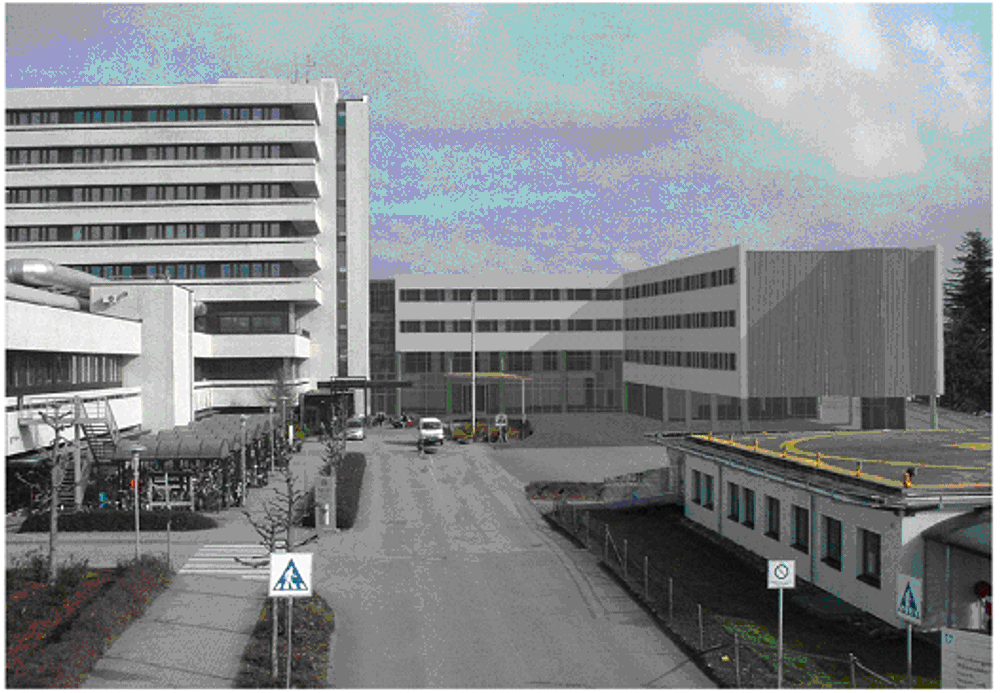 Illustrasjon av pasienthotellet ved Stavanger Universitetssykehus. Gulv og vegger i tre etasjer raste ned fredag 5. august.