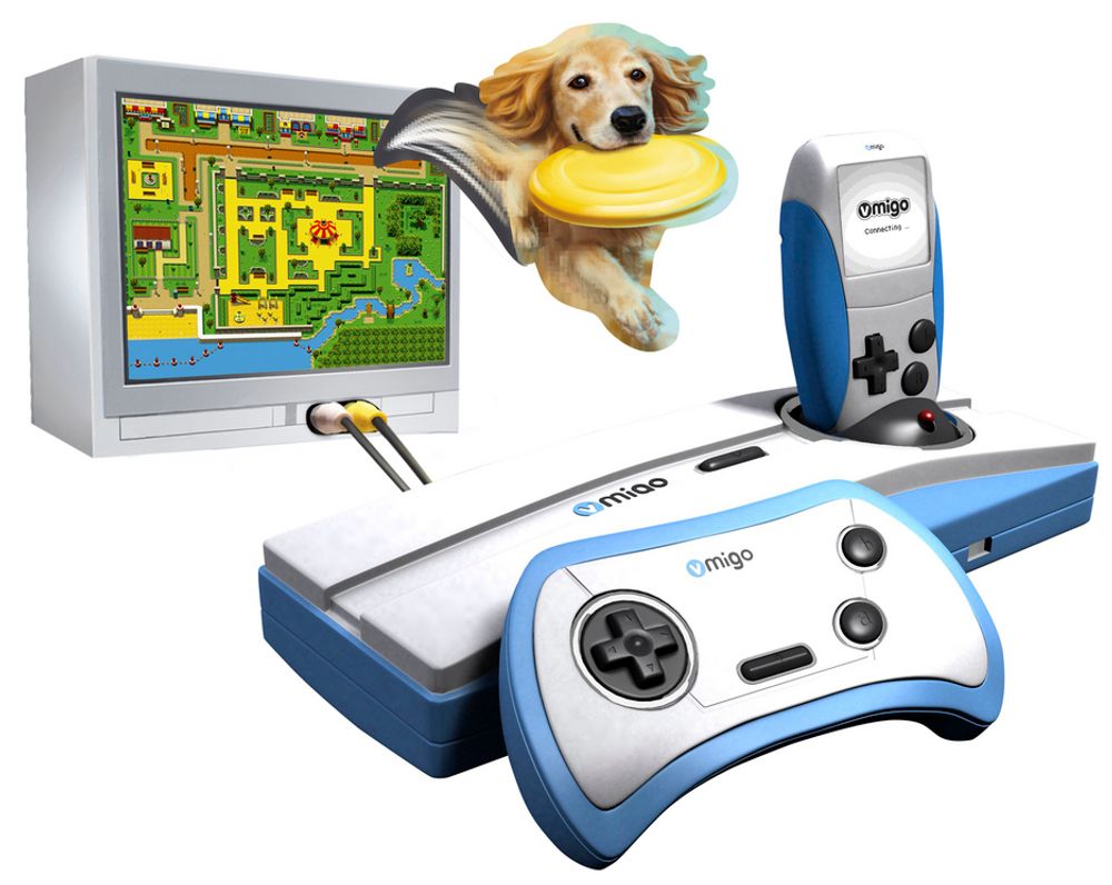 Vmigo er et «Plug & Play» TV-spill bestående av en håndholdt enhet (pod) og en konsoll (dockingsystem) som kan kobles til TV.