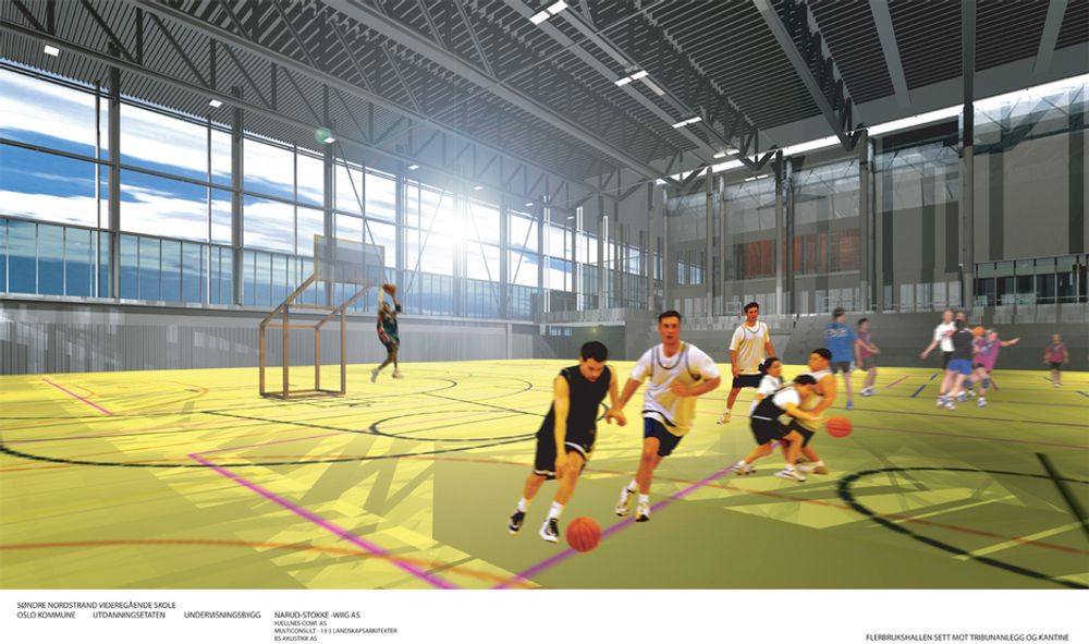 PLASS: Idrettshallen med en gulvflate på ca. 3000 m2 er så stor at det blant annet er plass til tre håndballbaner.ILL: NARUD STOKKE WIIG